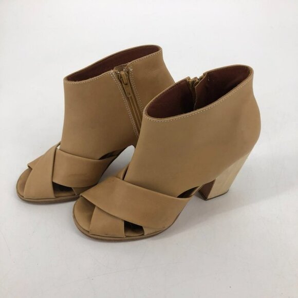 Rachel Comey Tan leather heeled ankle booties peep toe cross cross  7 - Picture 16 of 16